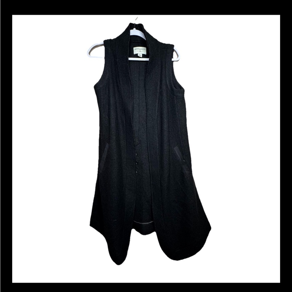 Marrakech Anthropologie Black Sleeveless Open Front Long Vest Cardigan WOOL S